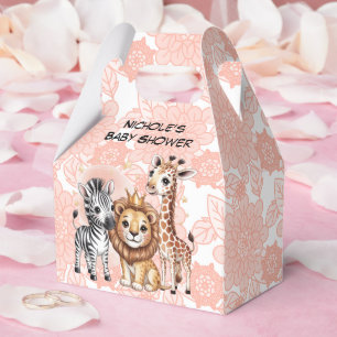Caja Para Regalos Animales Lindos de Safari Flores Rosadas Fiesta de