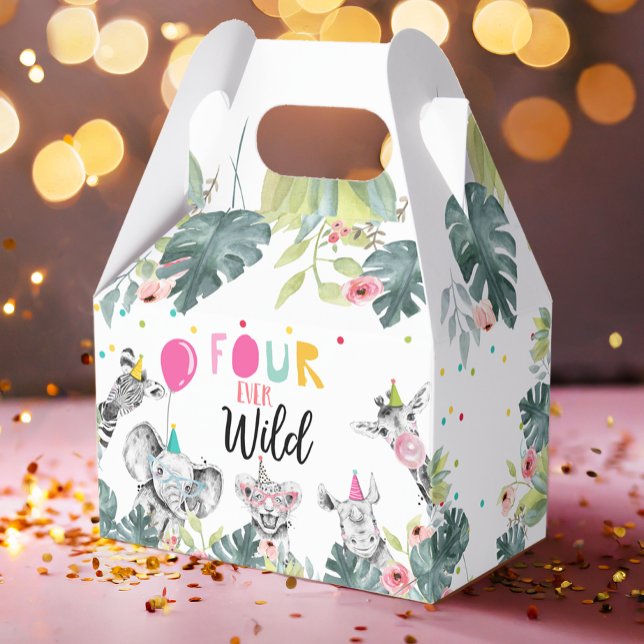 Caja Para Regalos Animales Safari cuatro Chicas rosados de cumpleaño (Subido por el creador)
