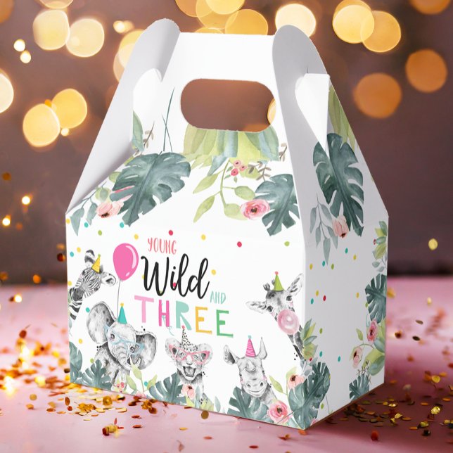 Caja Para Regalos Animales Safari salvajes y Chica rosado de tres cu (Subido por el creador)