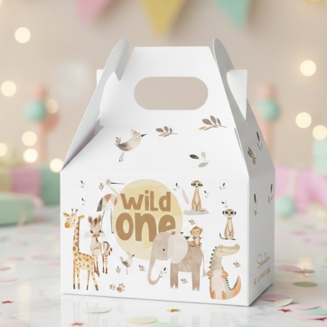 Caja Para Regalos Animales salvajes de safari de primer cumpleaños (Subido por el creador)