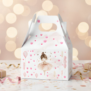 Caja Para Regalos Aniversario de bailarinas rosadas y globos