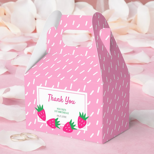 Caja Para Regalos Aniversario de la Chica de Fresa Rosa Cute Gracias (Boda)