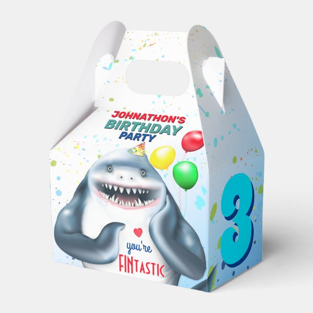 Caja Para Regalos Aniversario de los niños del tema del tiburón (Front Side)