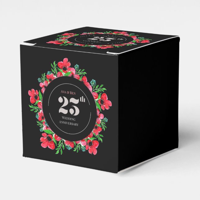 Caja Para Regalos Aniversario del 25° Boda de los Poppies Rojos (Costado Anverso)