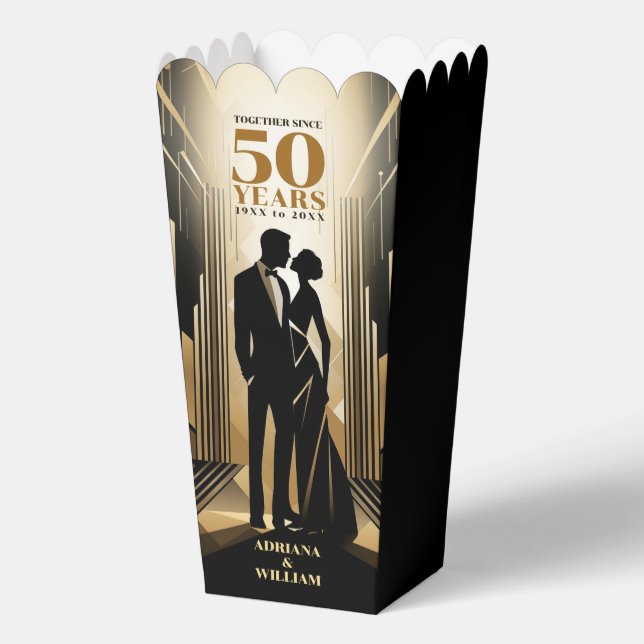 Caja Para Regalos Aniversario del Boda Art Deco Retro Negro y Oro (Reverso )