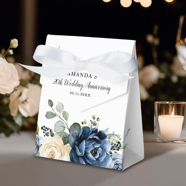 Caja Para Regalos Aniversario del Boda de Champagne de la marina azu (Dusty Blue Navy Champagne Wedding Anniversary Favor Boxes)
