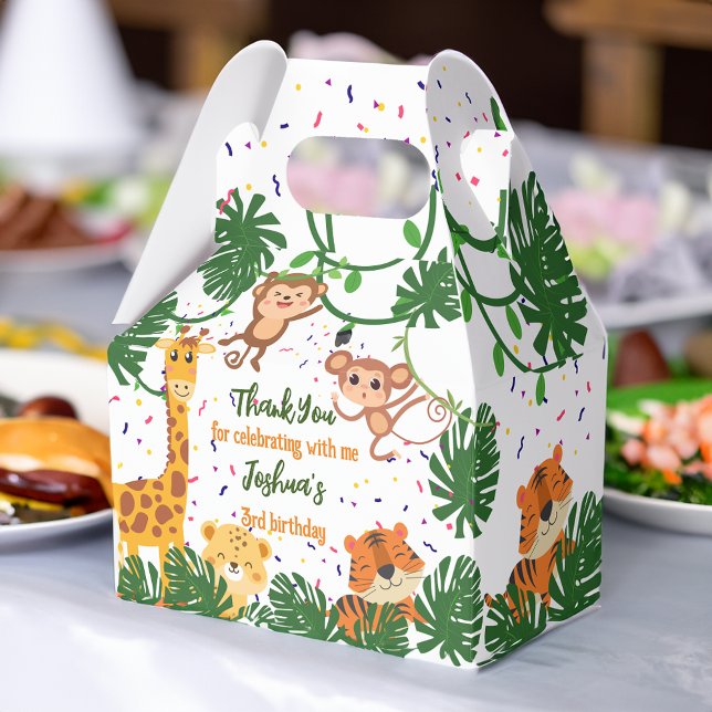 Caja Para Regalos Aniversario del safari del fiesta animal de la jun (Cute jungle animal party safari birthday favor box)