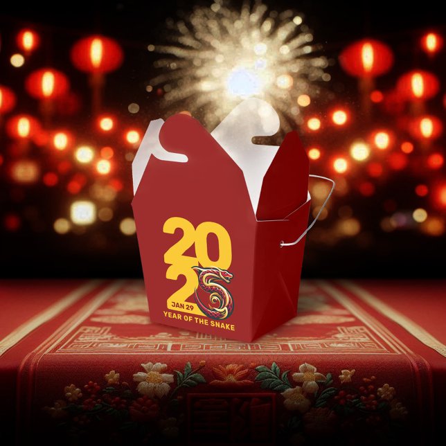Caja Para Regalos Año Rojo de Oro de la Serpiente 2025 (CNY 2025 Takeout Style Favor Box Fireworks Lanterns Cover Photo)