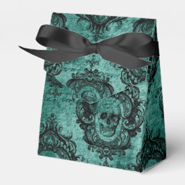 Caja Para Regalos Antiguo patrón de cráneo en verde azulado y negro 