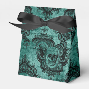 Caja Para Regalos Antiguo patrón de cráneo en verde azulado y negro 
