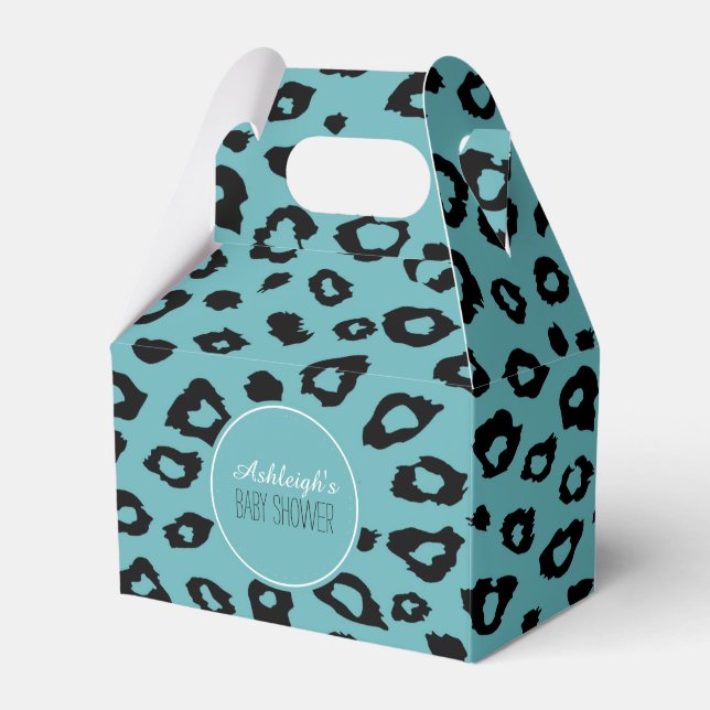 Caja Para Regalos Aqua Black Leopard Print Baby Shower (Front Side)