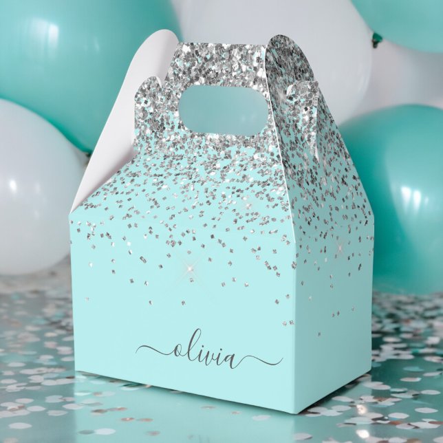 Caja Para Regalos Aqua Blue - Monograma de Purpurina plateado Verde  (Subido por el creador)