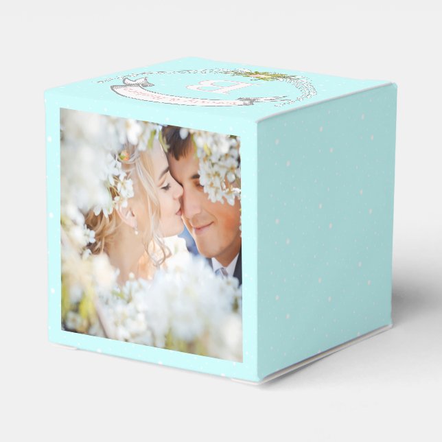 Caja Para Regalos Aqua Wedding Favor Box Tus fotos Monogramas Nombre (Reverso Costado)