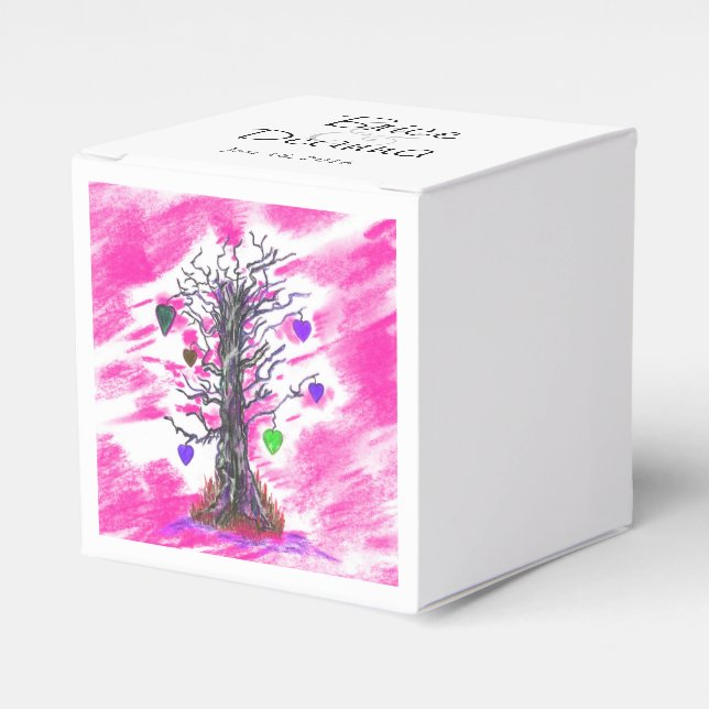 Caja Para Regalos Árbol de amor Pink Favor (Costado Anverso)