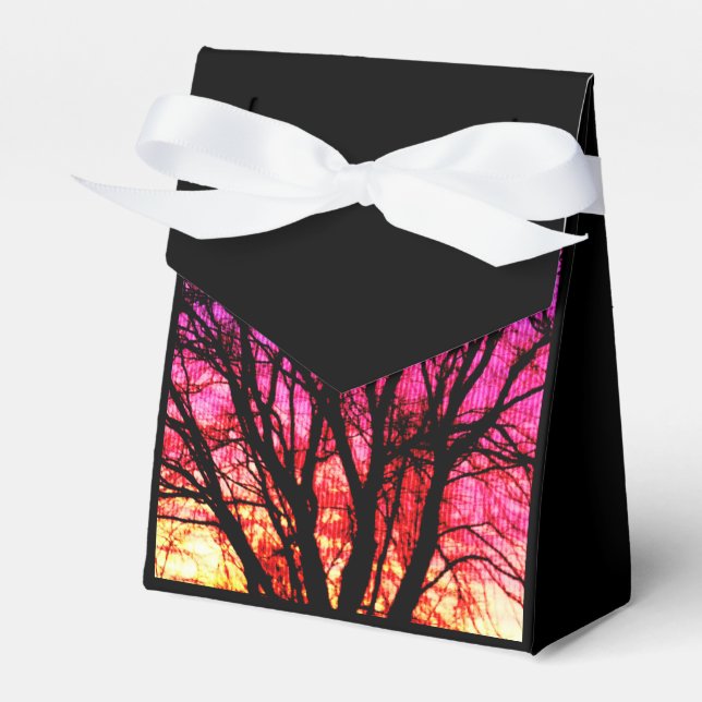 Caja Para Regalos Árbol de atardecer de invierno - Negro (Front Side)