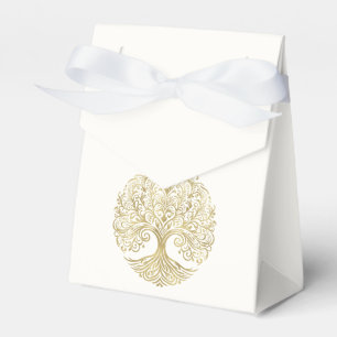 Caja Para Regalos Árbol de la Vida Crema y Oro Boda Celta