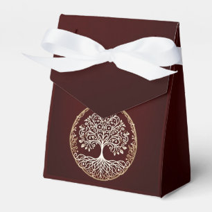 Caja Para Regalos Árbol de la Vida Rústico Rojo Oscuro Boda Celta