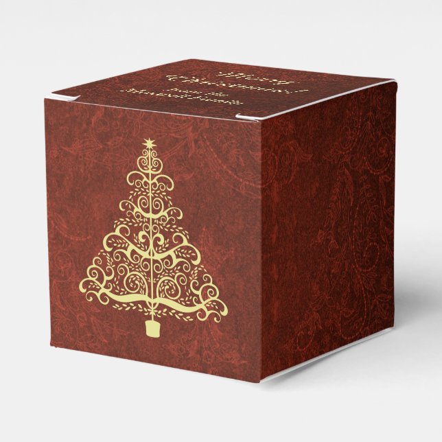 Caja Para Regalos Árbol de Navidad Borgoña Red Gold personalizado (Costado Anverso)