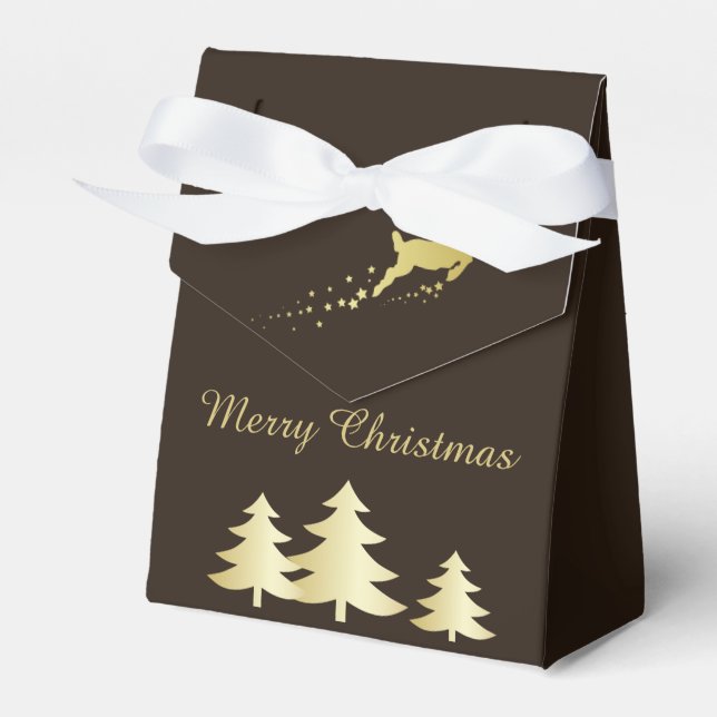 Caja Para Regalos Árbol de Navidad dorado con reno (Front Side)
