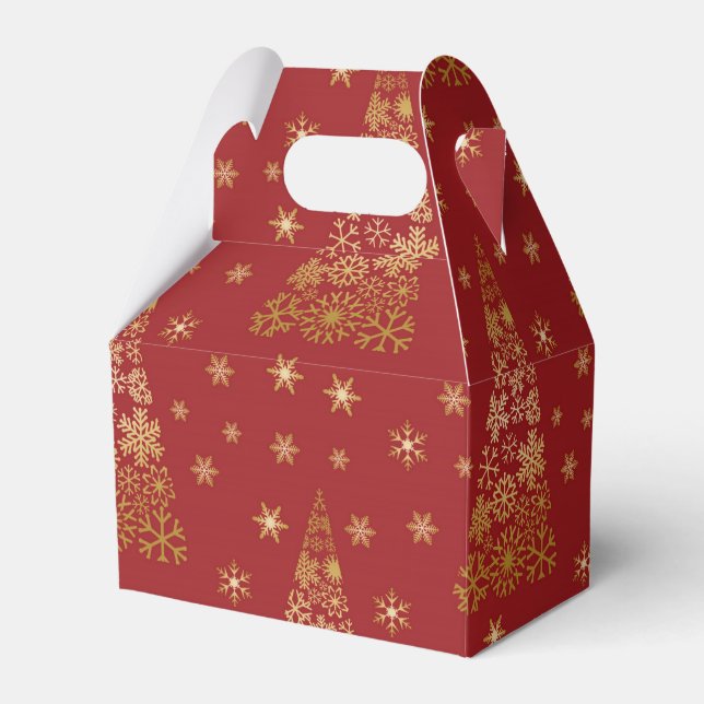 Caja Para Regalos Árbol de Navidad Rojo y Oro Elegante (Front Side)