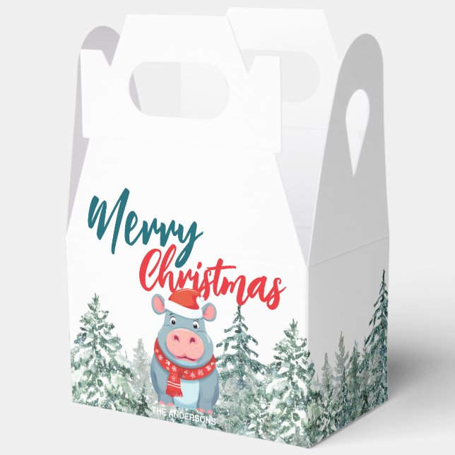 Caja Para Regalos Árbol salvaje de Navidad cutáneo Hippo Santa Feliz (Abierto)