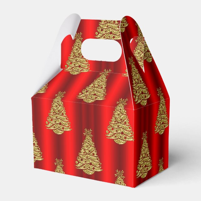 Caja Para Regalos Árboles de Navidad dorados en rojo (Reverso)