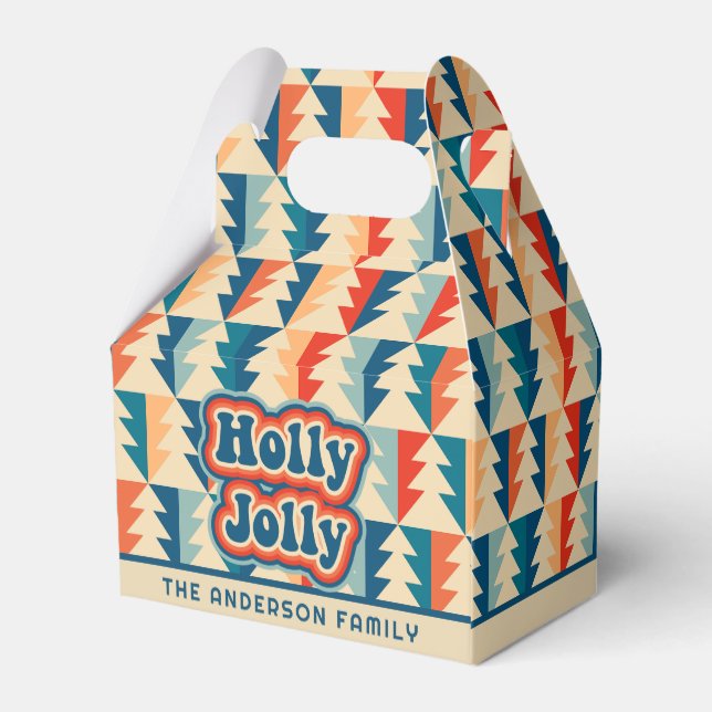 Caja Para Regalos Árboles de Navidad geométricos Retro Groovy Holly  (Reverso)
