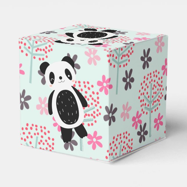 Caja Para Regalos Árboles, flores y osos panda (Reverso Costado)