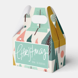 Caja Para Regalos Árboles navideños retro turquesa del siglo medio