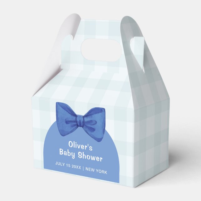 Caja Para Regalos Arco azul Cute Gingham Plaid Bow Boy Baby Shower (Front Side)