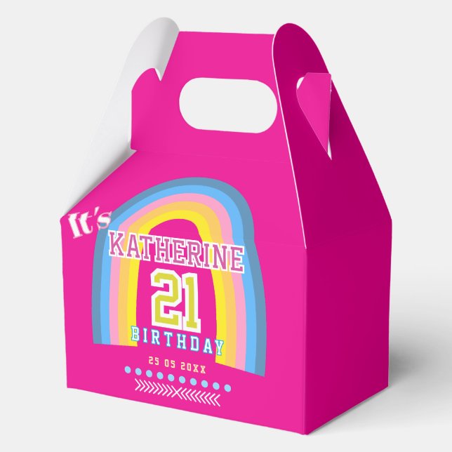 Caja Para Regalos Arcoíris Cumpleaños 21 Rosa Caliente (Anverso)