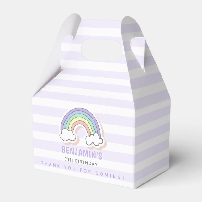 Caja Para Regalos Arcoiris lindo - Lavender niños a rayas Cumpleaños (Front Side)
