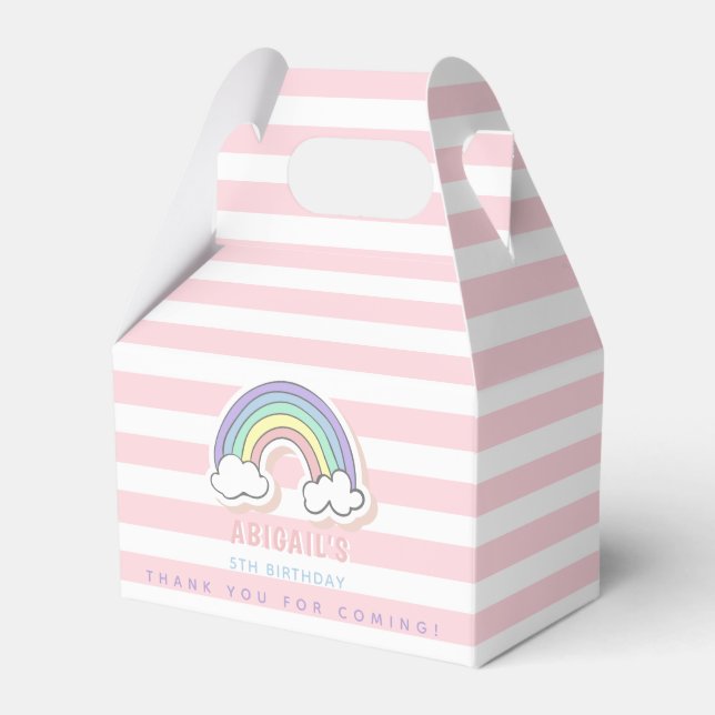 Caja Para Regalos Arcoiris lindo - Niños rayados rosados pasteles Cu (Front Side)