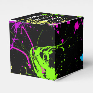 Caja Para Regalos Arcoiris retro con manchas de pintura neón en neg
