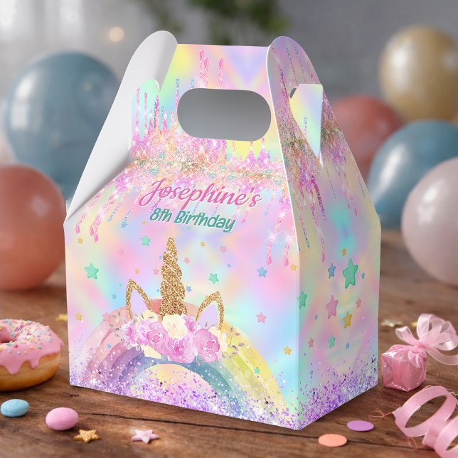 Caja Para Regalos Arcoíris Unicornio rosa aqua cumpleaños cúspide (Subido por el creador)