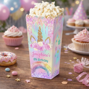 Caja Para Regalos Arcoíris Unicornio rosa aqua cumpleaños palomitas