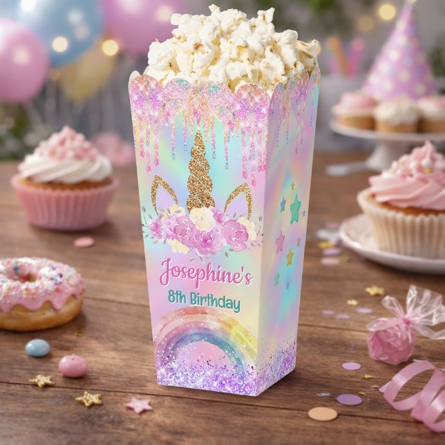 Caja Para Regalos Arcoíris Unicornio rosa aqua cumpleaños palomitas  (Subido por el creador)