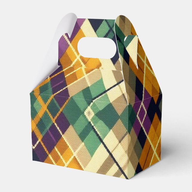 Caja Para Regalos Argyle Mardi Gras verde púrpura amarillo (Front Side)