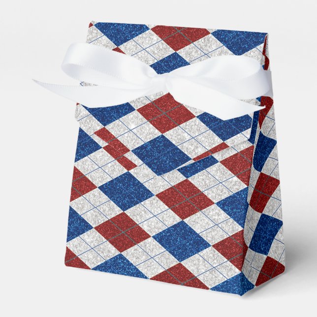 Caja Para Regalos Argyle Rojo, Blanco y Azul con Brillo para el 4 de (Front Side)