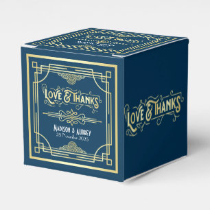 Caja Para Regalos Art Deco Boda Amor y Gracias Favor Azul Oro