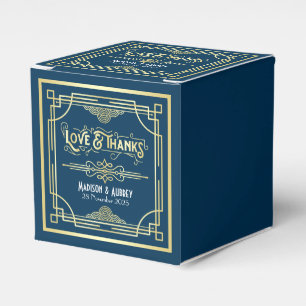 Caja Para Regalos Art Deco Boda Amor y Gracias Favor Azul Oro