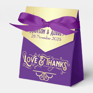 Caja Para Regalos Art Deco Boda Amor y Gracias Favor Oro Púrpura