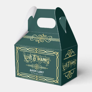 Caja Para Regalos Art Deco Boda Amor y Gracias Favor Verde Dorado