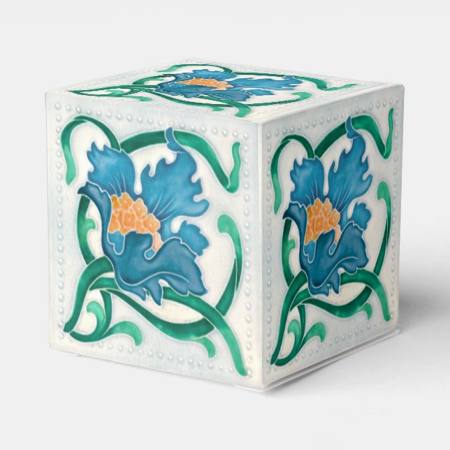 Caja Para Regalos Art Nouveau Floral Majolica Faux Relief (Reverso Costado)