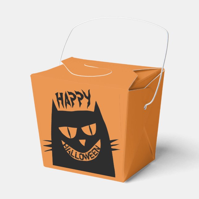 Caja Para Regalos Asombroso gato negro de Halloween en Naranja (Front Side)