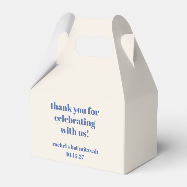 Caja Para Regalos Audaz Personalizado de Marfil Azul Cute Bat Mitzva (Front Side)