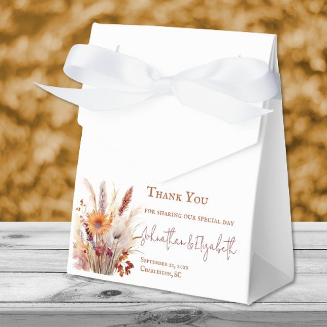 Caja Para Regalos Autumn Boho Floral Boda | Blanco (Autumn Boho Floral Wedding White Favor Boxes)