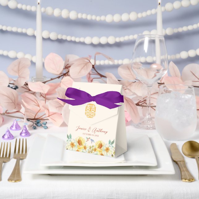 Caja Para Regalos Ave floral azul boda china (Boda)