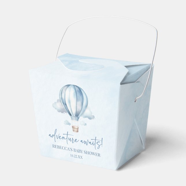 Caja Para Regalos ¡Aventura espera! Baby Shower Blue Hot Air Balloon (Front Side)