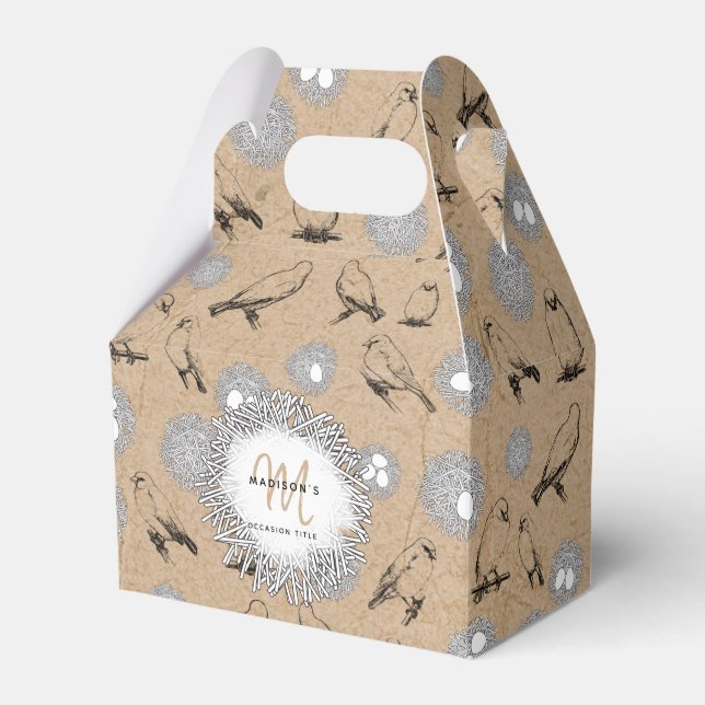 Caja Para Regalos Aves de época y Nest Rustic Kraft Brown (Front Side)